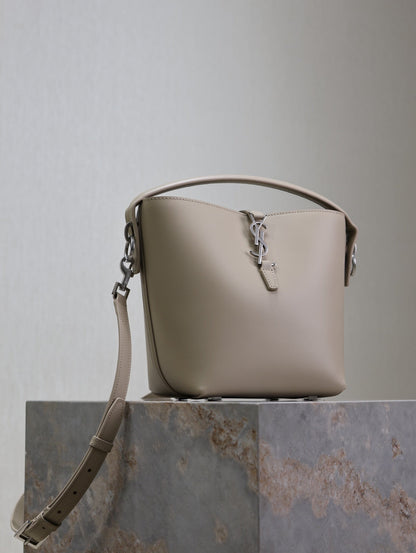 SAINT LAURENT YSL 25S LE 37 BAG 20 IN DUSTY GRAY CALFSKIN SILVER HARDWRE