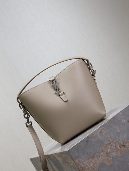 SAINT LAURENT YSL 25S LE 37 BAG 20 IN DUSTY GRAY CALFSKIN SILVER HARDWRE