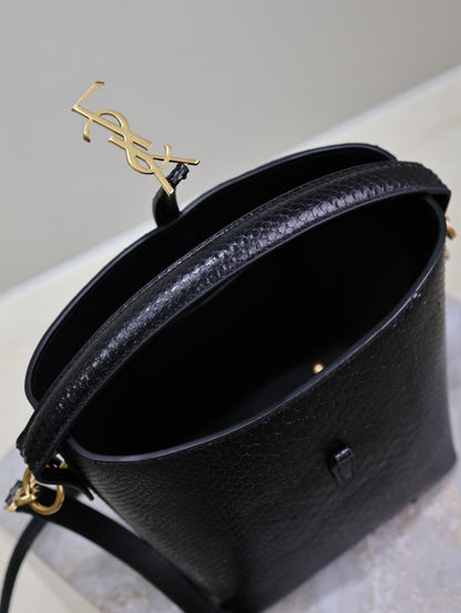 SAINT LAURENT YSL 25S LE 37 20 IN BLACK SNAKE EMBOSSED CALFSKIN GOLD HARDWARE