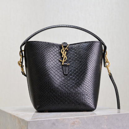 SAINT LAURENT YSL 25S LE 37 20 IN BLACK SNAKE EMBOSSED CALFSKIN GOLD HARDWRE