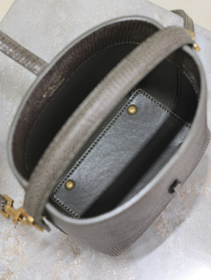 SAINT LAURENT YSL 25S LE 37 MINI 15 IN BROWN LIZARD PATTERN CALFSKIN GOLD HARDWRE