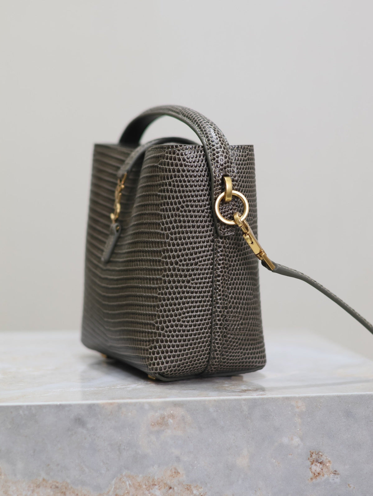 SAINT LAURENT YSL 25S LE 37 MINI 15 IN BROWN LIZARD PATTERN CALFSKIN GOLD HARDWRE
