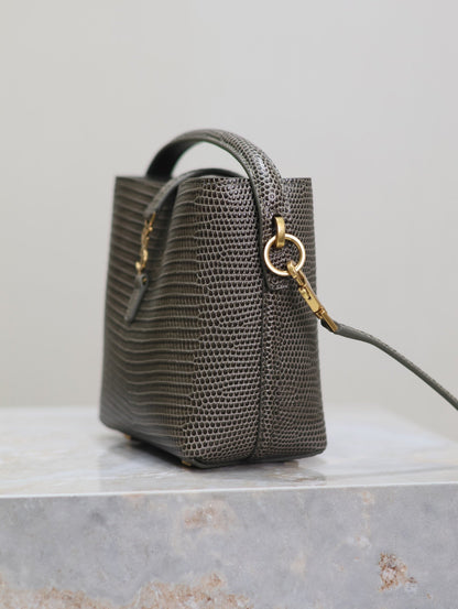 SAINT LAURENT YSL 25S LE 37 MINI 15 IN BROWN LIZARD PATTERN CALFSKIN GOLD HARDWRE