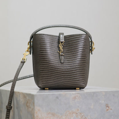 SAINT LAURENT YSL 25S LE 37 MINI 15 IN BROWN LIZARD PATTERN CALFSKIN GOLD HARDWARE