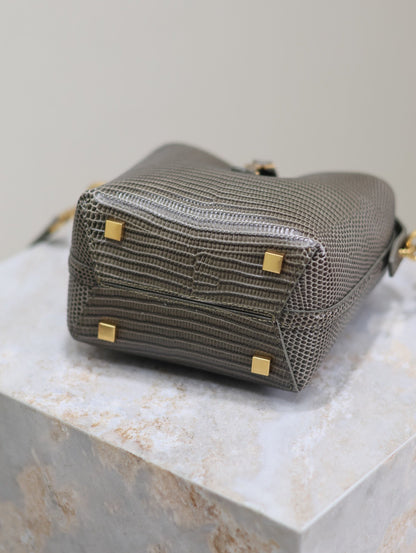 SAINT LAURENT YSL 25S LE 37 MINI 15 IN BROWN LIZARD PATTERN CALFSKIN GOLD HARDWRE