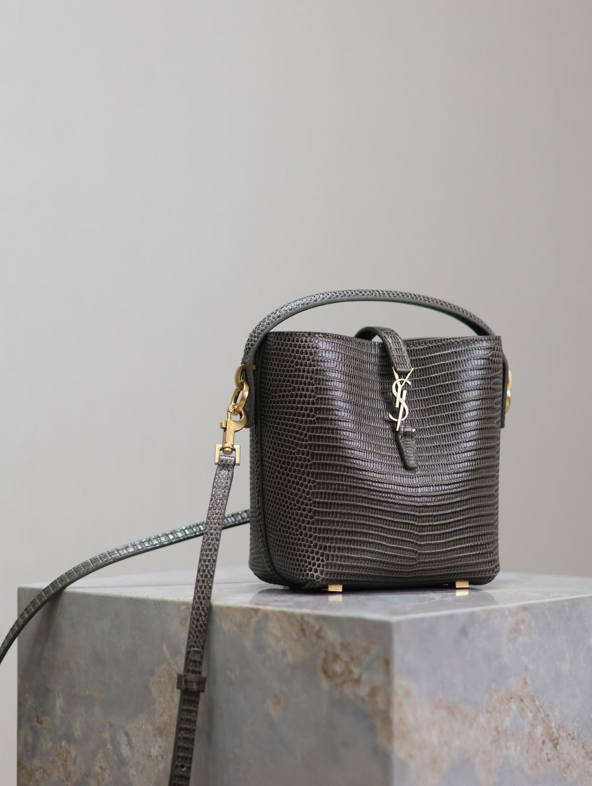 SAINT LAURENT YSL 25S LE 37 MINI 15 IN BROWN LIZARD PATTERN CALFSKIN GOLD HARDWRE