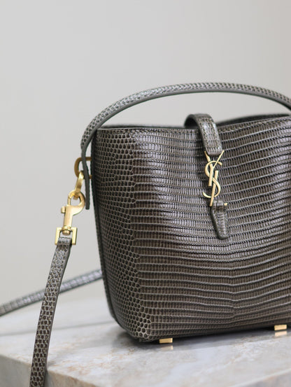 SAINT LAURENT YSL 25S LE 37 MINI 15 IN BROWN LIZARD PATTERN CALFSKIN GOLD HARDWARE