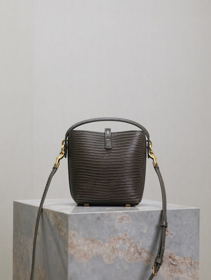SAINT LAURENT YSL 25S LE 37 MINI 15 IN BROWN LIZARD PATTERN CALFSKIN GOLD HARDWRE