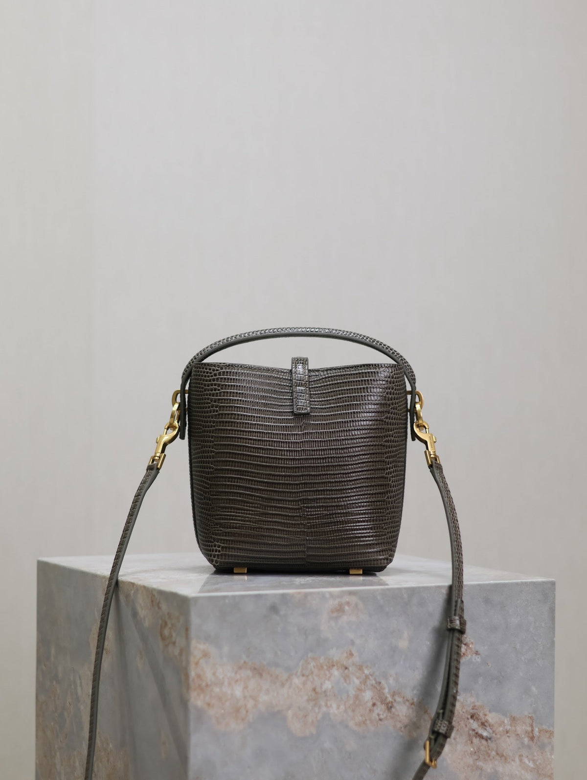 SAINT LAURENT YSL 25S LE 37 MINI 15 IN BROWN LIZARD PATTERN CALFSKIN GOLD HARDWARE