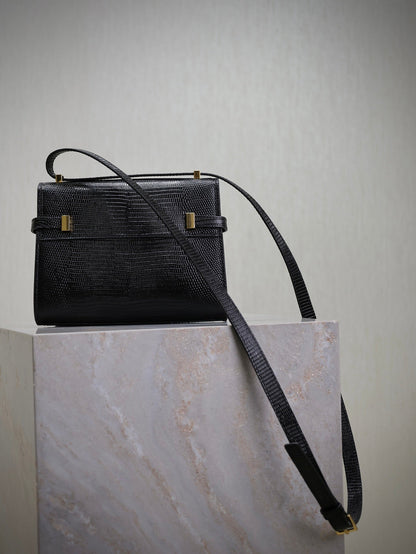 SAINT LAURENT YSL 25S MINI MANHATTAN 19 IN BLACK SHINY CROCODILE CALFSKIN GOLD HARDWRE