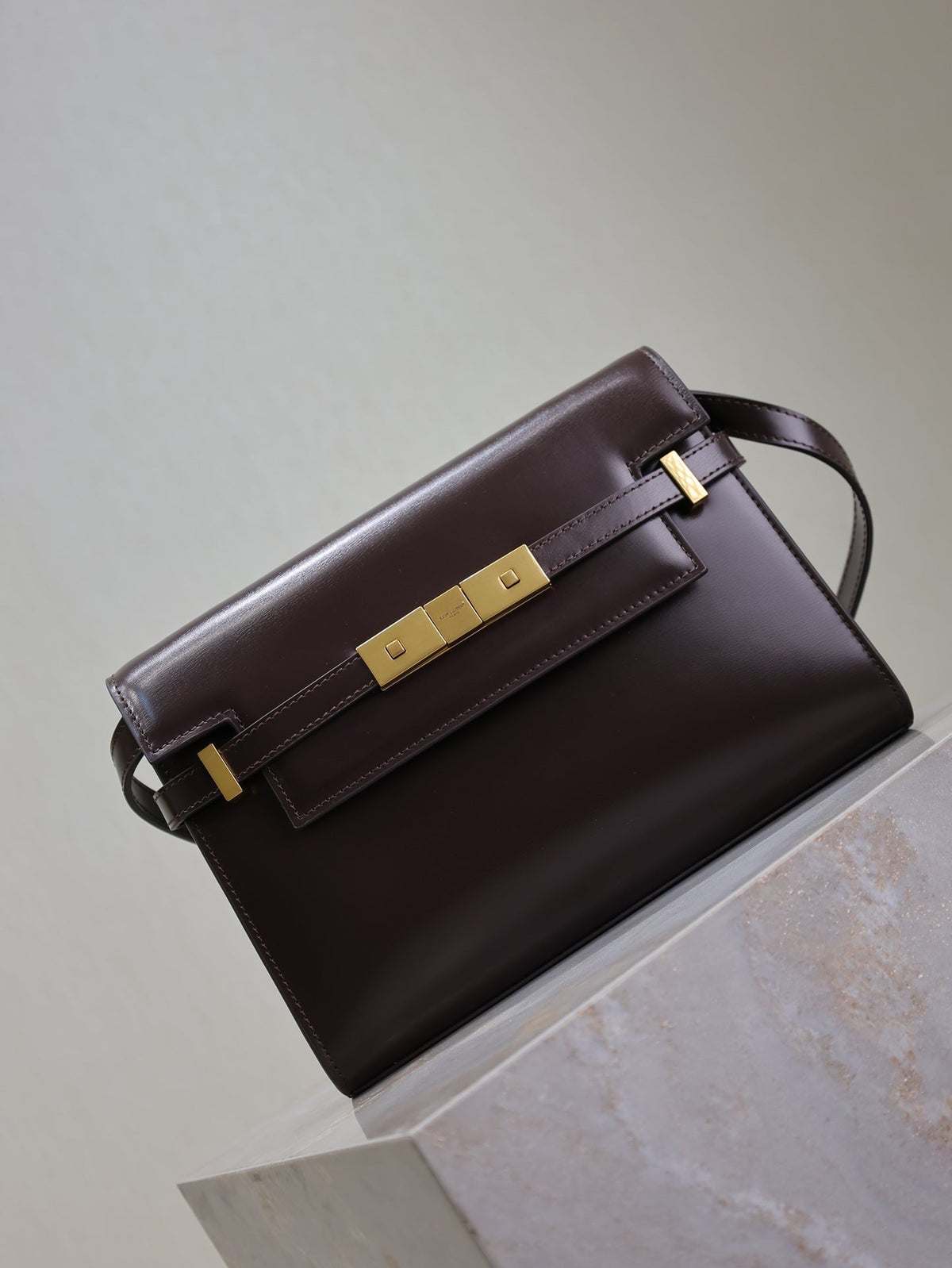 SAINT LAURENT YSL 25S MANHATTAN SMALL 24 IN ROUGE CABERNET CALFSKIN GOLD HARDWRE