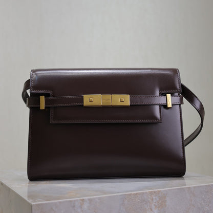 SAINT LAURENT YSL 25S MANHATTAN SMALL 24 IN ROUGE CABERNET CALFSKIN GOLD HARDWRE