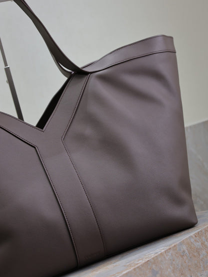 SAINT LAURENT YSL 25S Y TOTE 50 IN PURPLE BROWN CALFSKIN GOLD HARDWARE