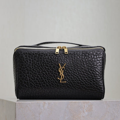 SAINT LAURENT COMESTIC POUCH IN BLACK LAMBSKIN GOLD LOGO
