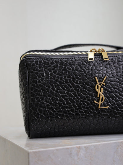 SAINT LAURENT COMESTIC POUCH IN BLACK LAMBSKIN GOLD LOGO