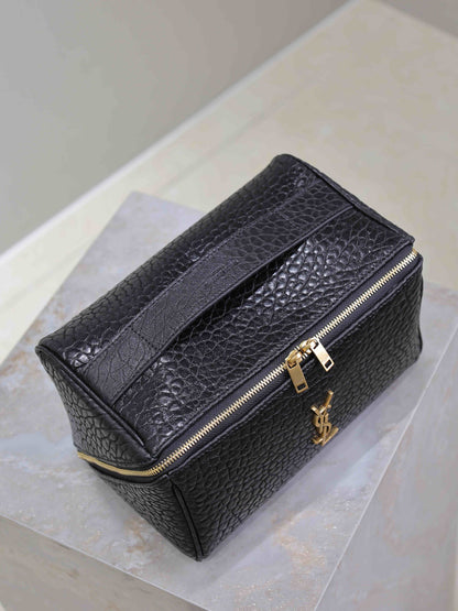 SAINT LAURENT COMESTIC POUCH IN BLACK LAMBSKIN GOLD LOGO