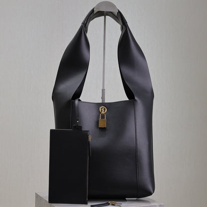 SAINT LAURENT TANGER HOBO BAG 27 IN BLACK CALFSKIN