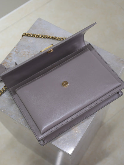 SAINT LAURENT YSL 25S SUNSET MM 25 IN GRAYISH PURPLE CALFSKIN GOLD HARDWRE