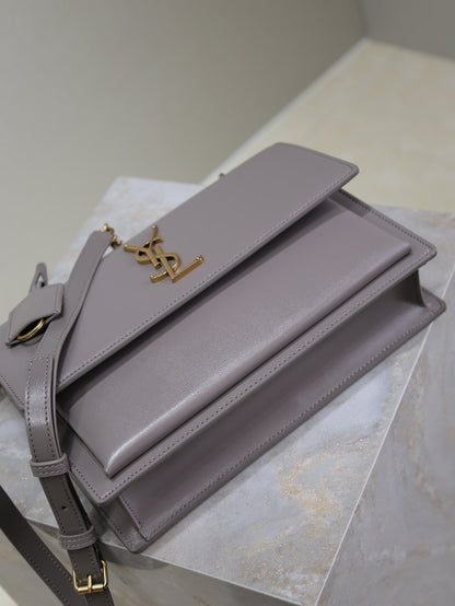 SAINT LAURENT YSL 25S SUNSET MM 25 IN GRAYISH PURPLE CALFSKIN GOLD HARDWRE