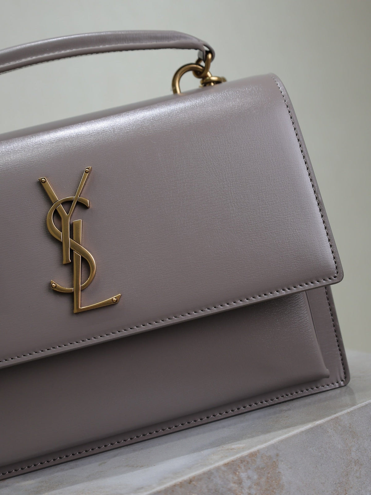 SAINT LAURENT YSL 25S SUNSET MM 25 IN GRAYISH PURPLE CALFSKIN GOLD HARDWRE