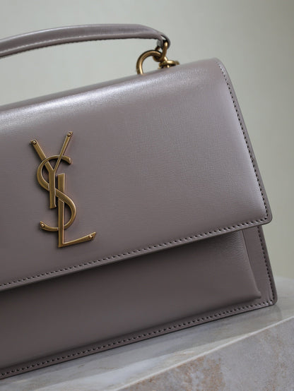 SAINT LAURENT YSL 25S SUNSET MM 25 IN GRAYISH PURPLE CALFSKIN GOLD HARDWRE