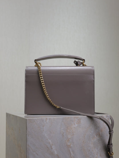 SAINT LAURENT YSL 25S SUNSET MM 25 IN GRAYISH PURPLE CALFSKIN GOLD HARDWRE