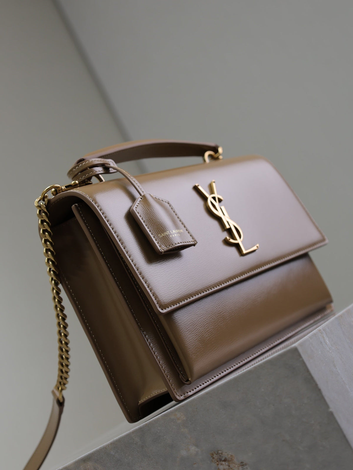 SAINT LAURENT YSL 25S SUNSET MM 25 IN FOX CALFSKIN GOLD HARDWRE