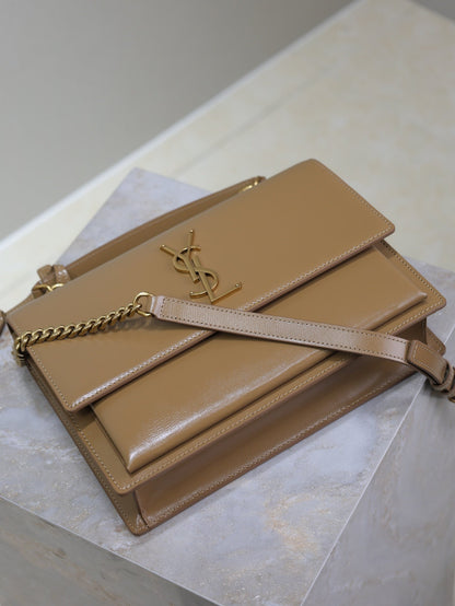 SAINT LAURENT YSL 25S SUNSET MM 25 IN FOX CALFSKIN GOLD HARDWRE