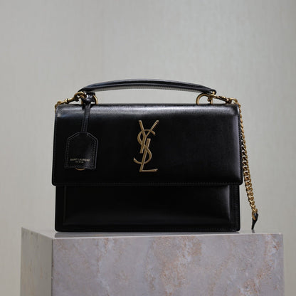 SAINT LAURENT YSL 25S SUNSET MM 25 IN BLACK CALFSKIN GOLD HARDWRE