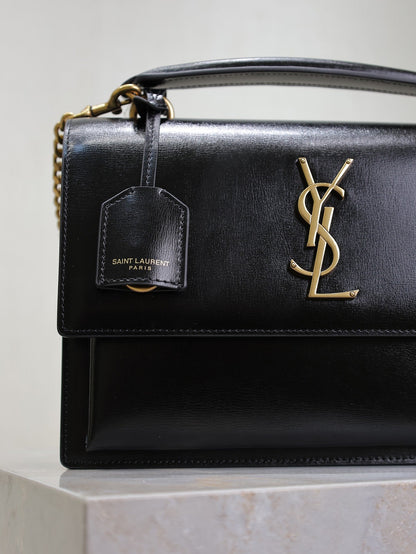 SAINT LAURENT YSL 25S SUNSET MM 25 IN BLACK CALFSKIN GOLD HARDWRE