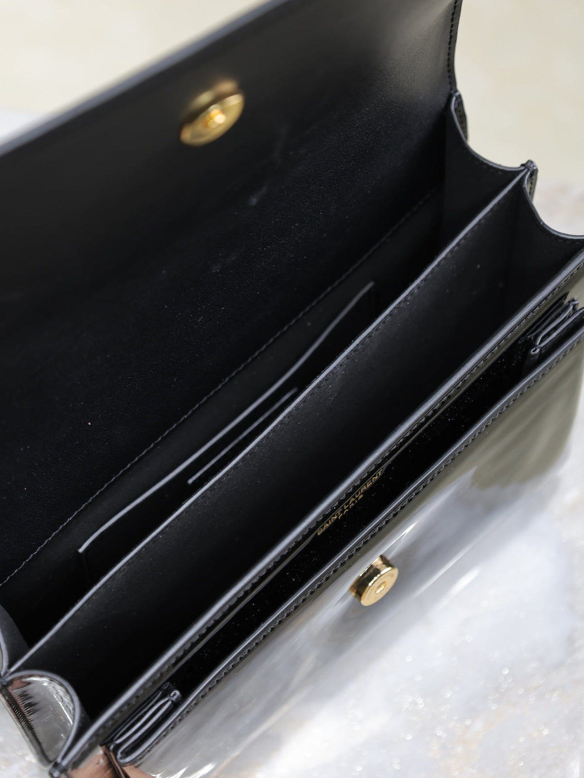 SAINT LAURENT YSL 25S SUNSET MEDIUM 22 IN BLACK SHINY CALFSKIN GOLD HARDWRE