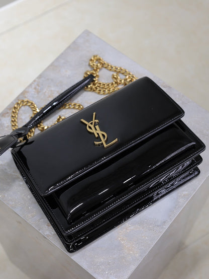 SAINT LAURENT YSL 25S SUNSET MEDIUM 22 IN BLACK SHINY CALFSKIN GOLD HARDWRE