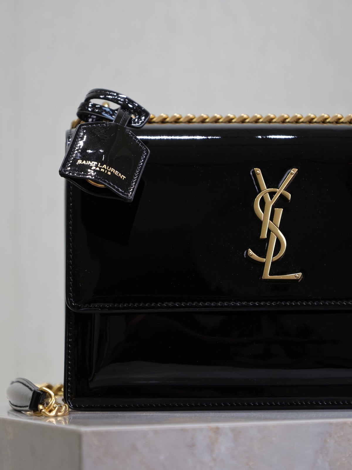SAINT LAURENT YSL 25S SUNSET MEDIUM 22 IN BLACK SHINY CALFSKIN GOLD HARDWRE