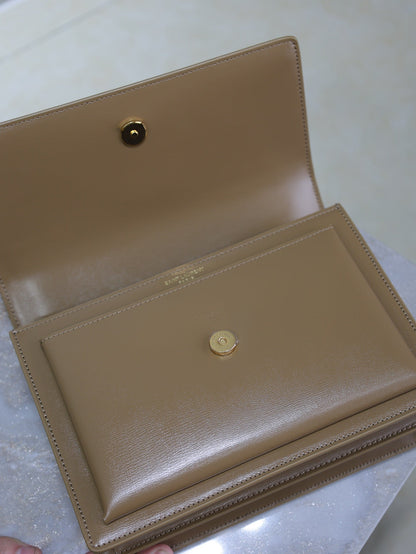 SAINT LAURENT YSL 25S SUNSET BAG 22 IN BROWN CALFSKIN GOLD HARDWARE