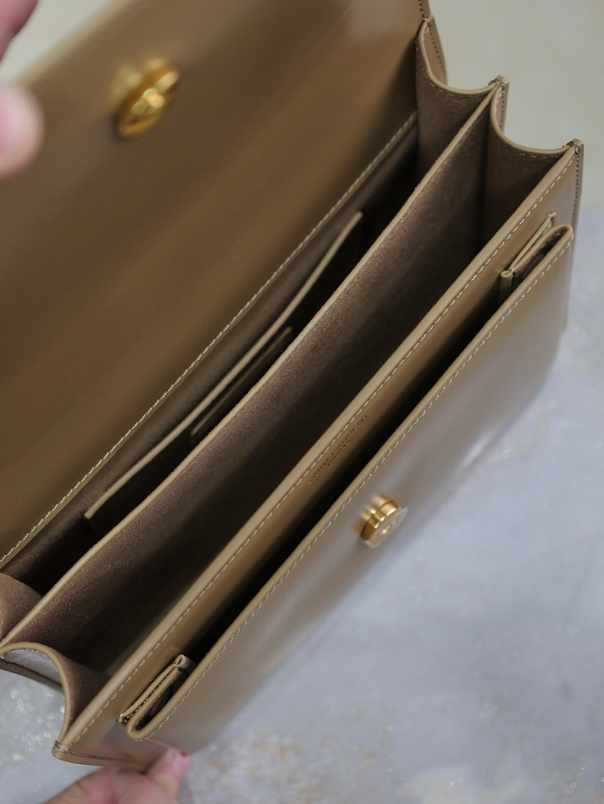 SAINT LAURENT YSL 25S SUNSET BAG 22 IN BROWN CALFSKIN GOLD HARDWARE