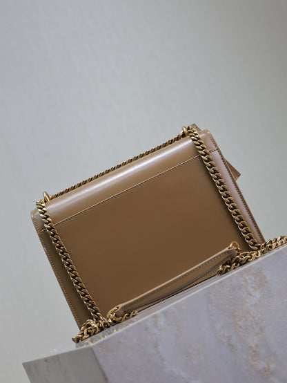 SAINT LAURENT YSL 25S SUNSET BAG 22 IN BROWN CALFSKIN GOLD HARDWARE
