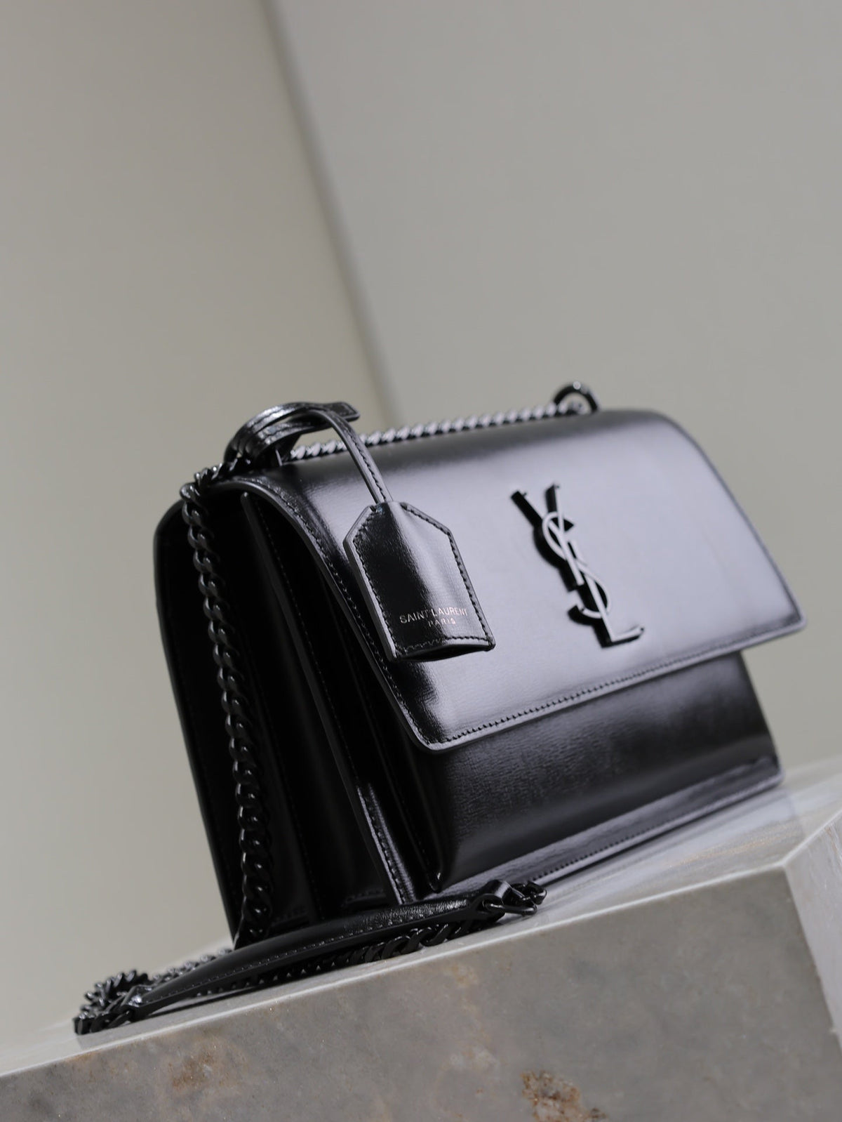 SAINT LAURENT YSL 25S SUNSET BAG 22 IN BLACK CALFSKIN BLACK HARDWRE