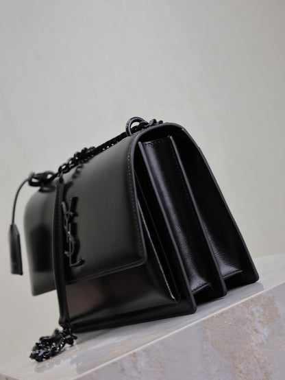 SAINT LAURENT YSL 25S SUNSET BAG 22 IN BLACK CALFSKIN BLACK HARDWRE