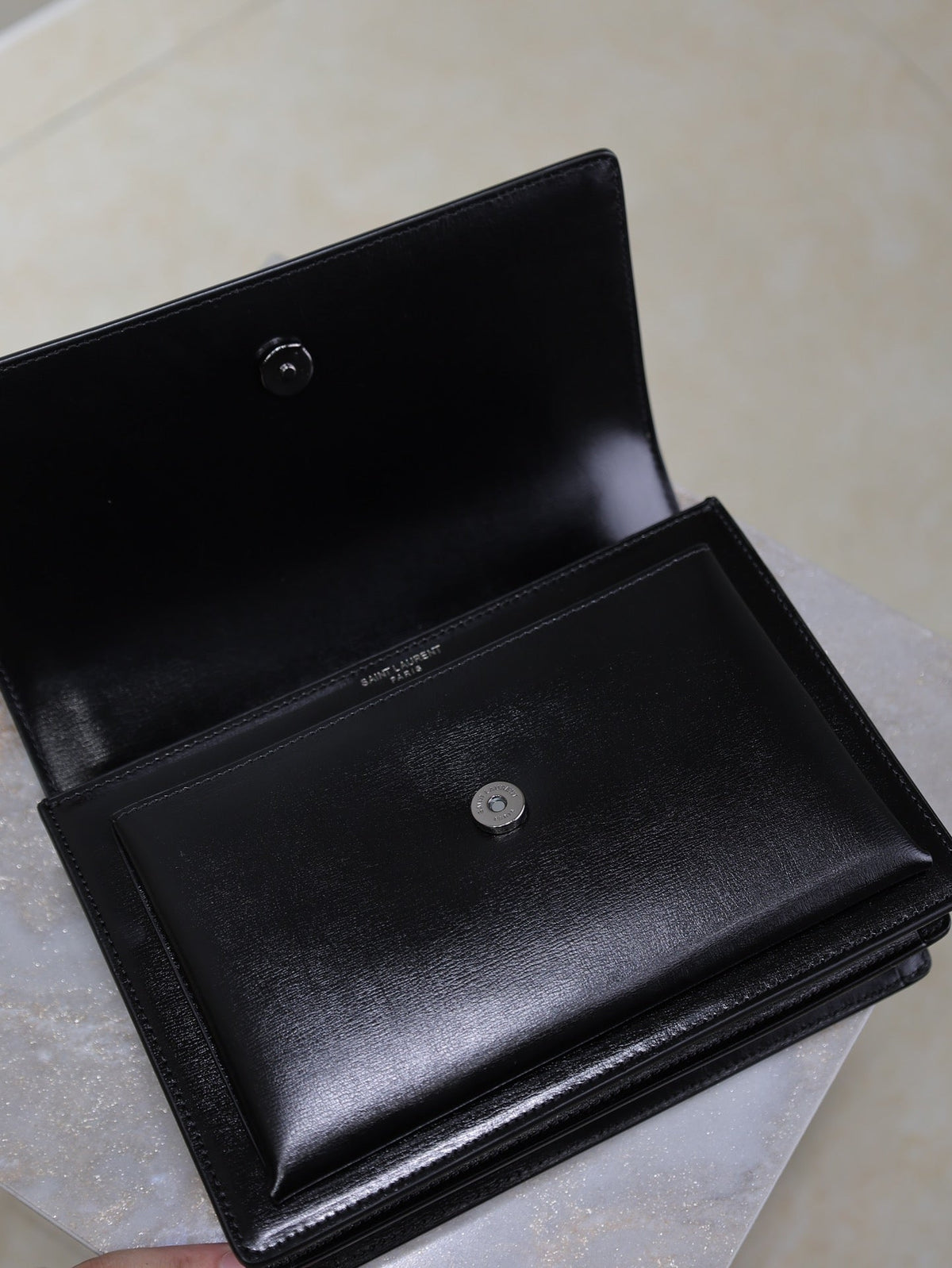 SAINT LAURENT YSL 25S SUNSET BAG 22 IN BLACK CALFSKIN BLACK HARDWRE