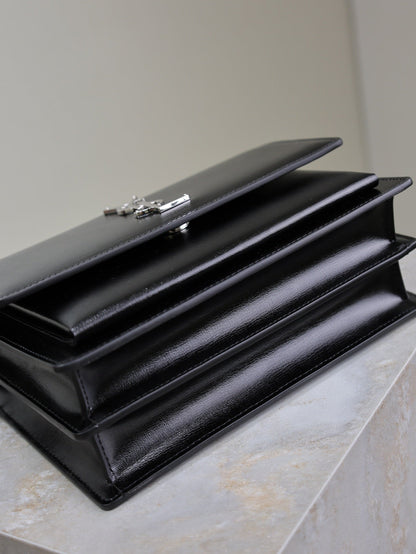 SAINT LAURENT YSL 25S SUNSET BAG 22 IN BLACK CALFSKIN SILVER HARDWRE