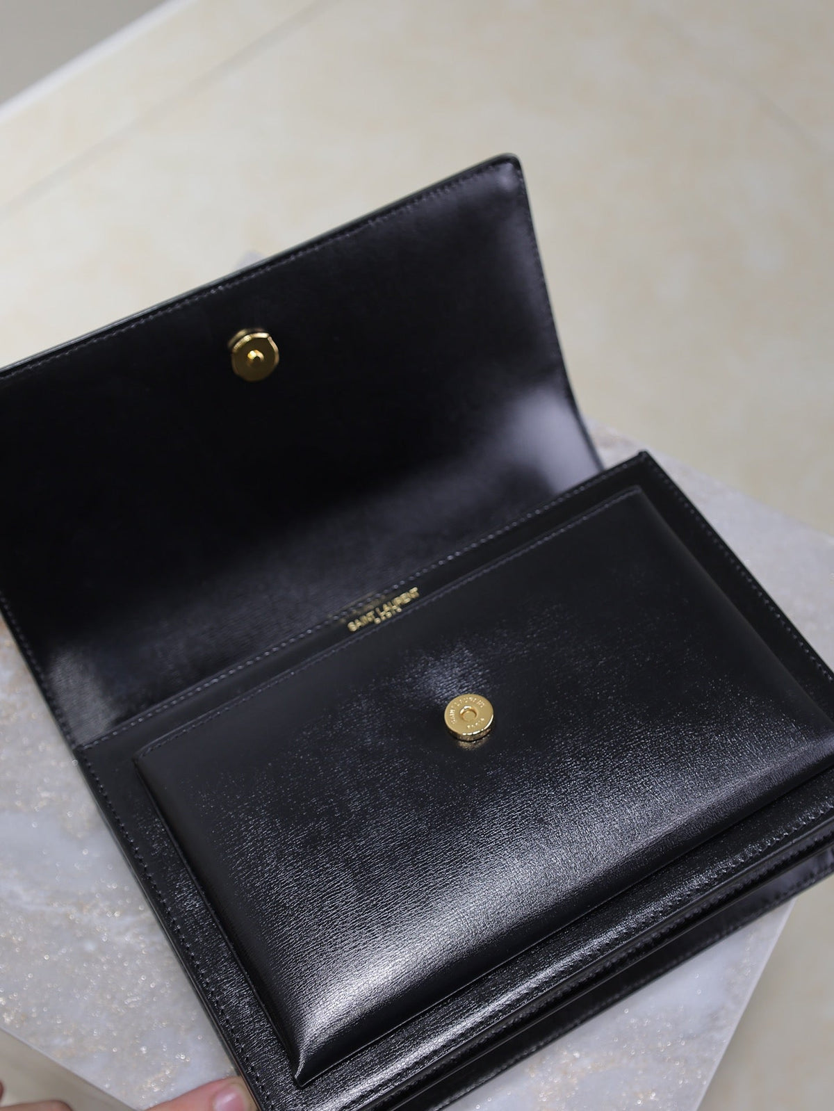 SAINT LAURENT YSL 25S SUNSET BAG 22 IN BLACK CALFSKIN GOLD HARDWARE