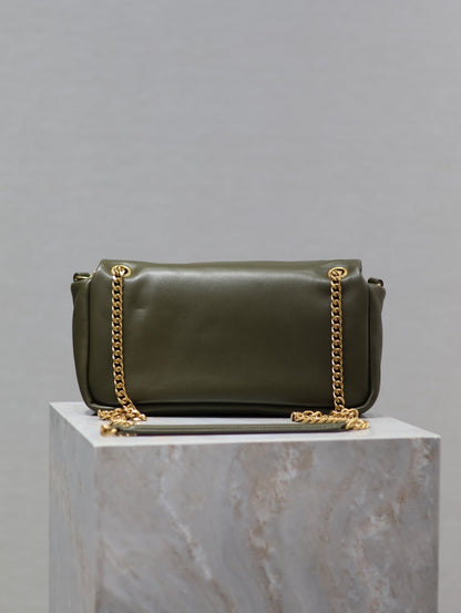 SAINT LAURENT CALYPSO CHAIN BAG 26 IN ARMY GREEN SMOOTH LAMBSKIN