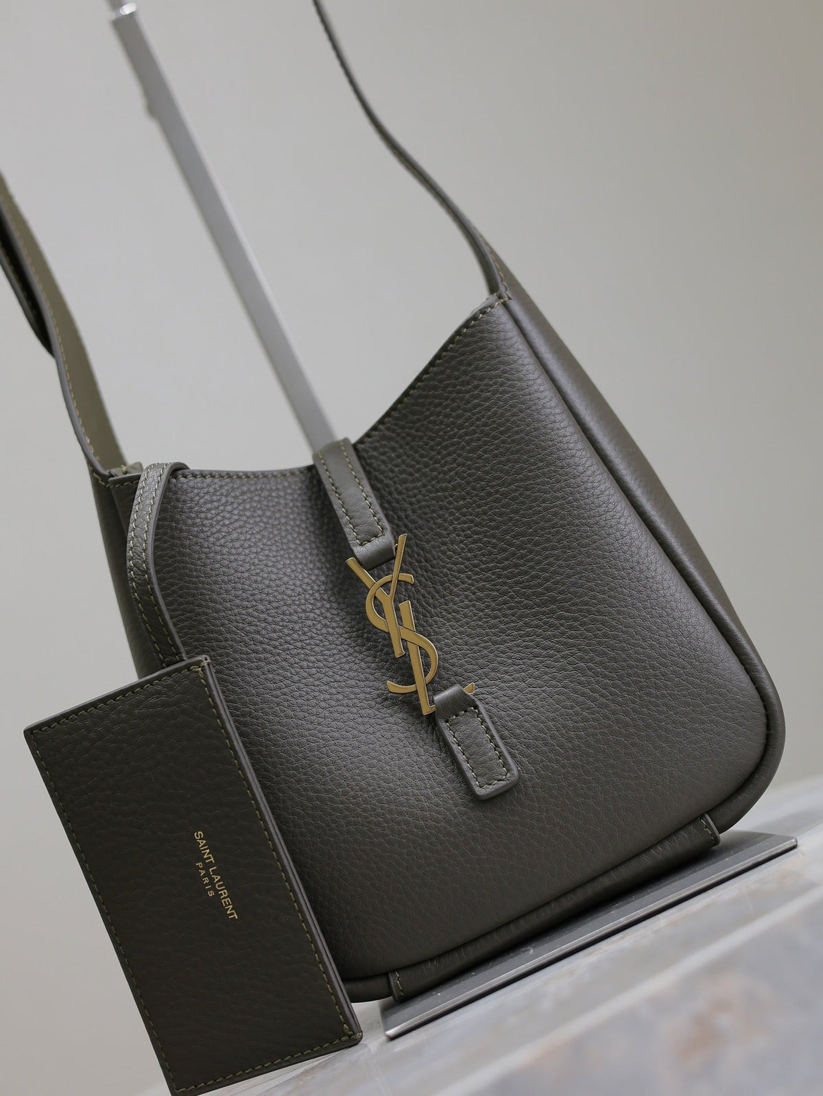 SAINT LAURENT LE 5 À 7 MINI BAG 16 IN KHAKI GREEN LAMBSKIN