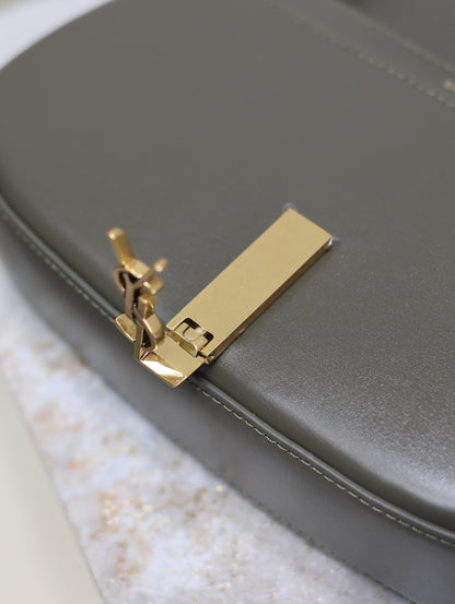SAINT LAURENT MINI VOLTAIRE IN BOX 17 IN KOMBU GREEN CALFSKIN GOLD LOGO