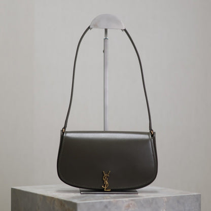 SAINT LAURENT MINI VOLTAIRE IN BOX 17 IN KOMBU GREEN CALFSKIN GOLD LOGO