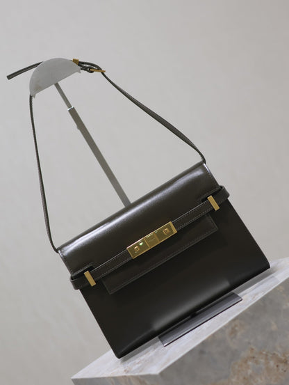 SAINT LAURENT MANHATTAN IN BOX SMALL 24 IN KOMBU GREEN CALFSKIN GOLD HARDWARE