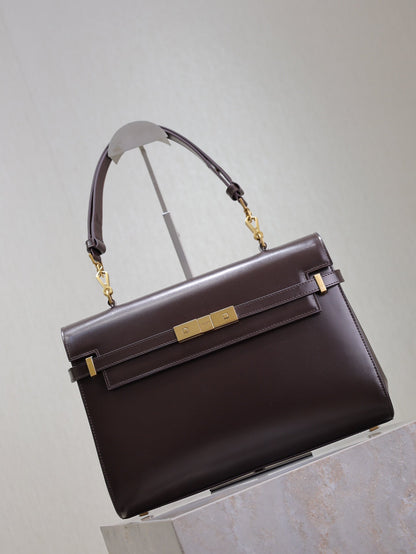 SAINT LAURENT MANHATTAN TOP HANDLE BAG 32 IN BRUNETTE BROWN CALFSKIN