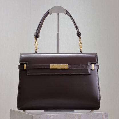 SAINT LAURENT MANHATTAN TOP HANDLE BAG 32 IN BRUNETTE BROWN CALFSKIN