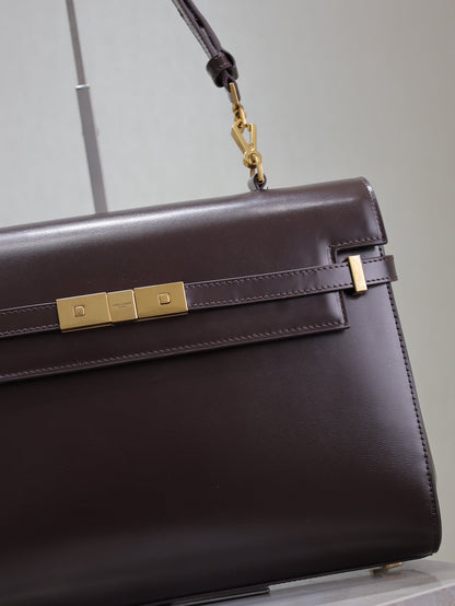 SAINT LAURENT MANHATTAN TOP HANDLE BAG 32 IN BRUNETTE BROWN CALFSKIN