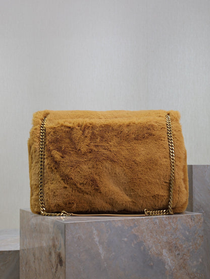 SAINT LAURENT NIKI 47 IN CINNAMON BROWN RABBIT FUR GOLD HARDWARE
